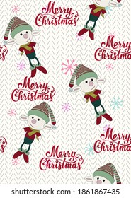 Christmas seamless pattern with elfs and snowflakes background.
