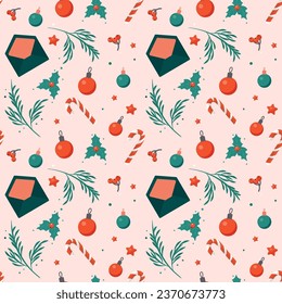 Patrón ininterrumpido de Navidad con sobre y decoración
