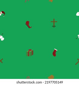 christmas seamless pattern fabric design in green background snowman santa sleigh shock cross christian pattern