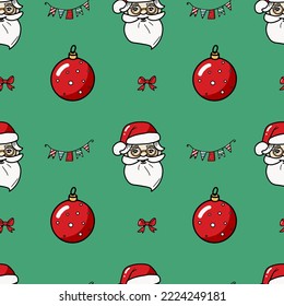 Patrón de Navidad sin fisuras para tela, envoltura. Merry santa claus, bola de juguete