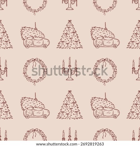 Christmas seamless pattern, fancy Christmas tree, minimalistic vector art