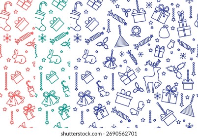 Natal padrão sem emenda com elementos festivos como presentes, meias e vetor de ilustração de rena