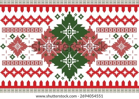 christmas seamless pattern, A festive geometric pattern in red and green, blending cultural artistry with bold, holiday-inspired elegance.