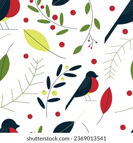 Patrón de Navidad sin problemas con plantilla vectorial de elementos de vacaciones festivas. Ornamento de Año Nuevo de Temporada de Invierno