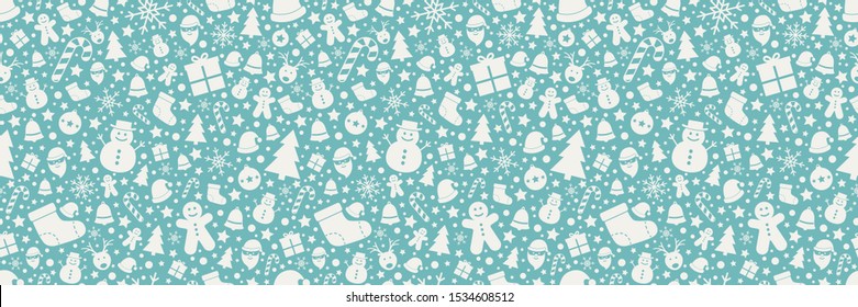 Christmas seamless pattern with festive icons. Xmas wrapping paper. Vector