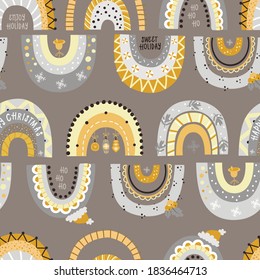 Christmas seamless pattern with Festive shiny Rainbows. Vector illustration for christmas invitations, t-shirts and scrapbooking
