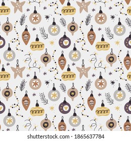 Christmas seamless pattern with festive toys. Vector illustration for christmas invitations and scrapbooking