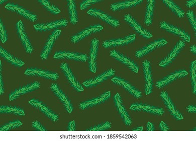Navidad sin fisuras con ramas de abeto aisladas en el fondo verde. Invierno, Navidad y Año Nuevo de fondo. Para tarjetas de felicitación, papeles de envoltura o banner. Ilustración vectorial de acciones