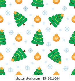 Christmas seamless pattern with fir tree and balls.