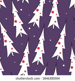 Christmas seamless pattern with fir tree. Winter holiday texture, new year card, design element for greetings or invitations. Cartoon Christmas wallpaper.