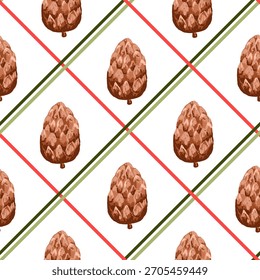 Christmas seamless pattern with fir tree cone