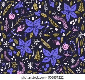 Christmas seamless pattern with fir tree