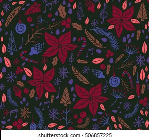 Christmas seamless pattern with fir tree