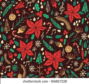 Christmas seamless pattern with fir tree