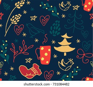 Christmas seamless pattern with fir tree