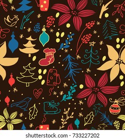 Christmas seamless pattern with fir tree