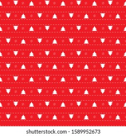 Christmas seamless pattern with fir trees and snowflakes. Print for fabric, linen and pajamas, web page background, gift and wrapping paper, greeting cards, scrapbooking album, winter decorations.