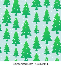 Christmas seamless pattern with fir trees and snowflakes on light background