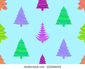Navidad sin fisuras con abetos y caída de nieve. Feliz Navidad y Feliz Año Nuevo. Árboles de Navidad con estribos. Diseño festivo para papeles pintados y pancartas. Ilustración del vector