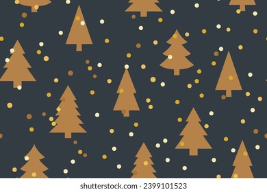 navidad sin fisuras con abetos y confeti dorado- ilustración vectorial