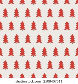 Christmas seamless pattern with fir trees on white background. Perfect for wallpaper, gift paper, winter greeting cards. Vector illustration