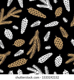 Christmas seamless pattern with fir-tree and cone. Vector illustration.