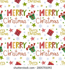 Christmas seamless pattern. Flat cartoon style illustration isolated on white background.