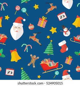 Christmas seamless pattern in flat style. Vector Illustration