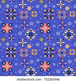 Christmas seamless pattern with floral snowflakes. Merry Christmas design. Vector illustration. 