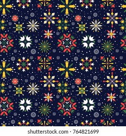 Christmas seamless pattern with floral snowflakes. Merry Christmas design. Vector illustration. 