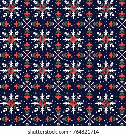 Christmas seamless pattern with floral snowflakes. Merry Christmas design. Vector illustration. 