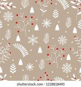 Christmas seamless pattern with flowers and snowflake,
Winter pattern design.Vector illustration.