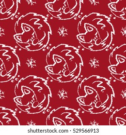 Christmas seamless pattern with foxes sleeping and snowflake