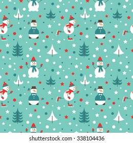 Christmas seamless pattern. Funny snowmans.