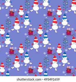 Christmas seamless pattern with funny snowmen