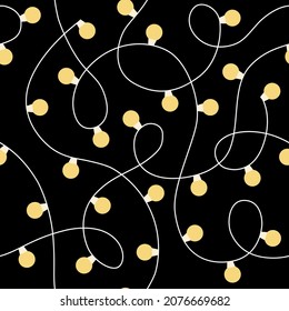 Christmas seamless pattern with garland. Christmas lights background. Winter holiday print.