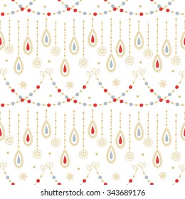 Christmas seamless pattern with garlands and snowflakes. Perfect for winter invitations, Christmas and New Year greeting cards, decorations, wallpaper, gift paper.