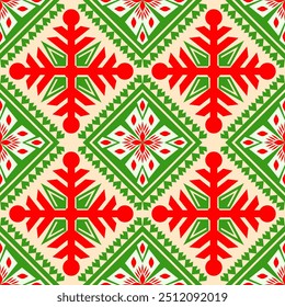 Navidades patrón sin fisuras Diseño geométrico rojo verde melocotón fuzz coloreado 