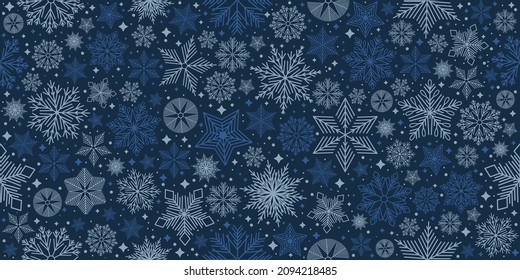 Christmas seamless pattern with geometric motifs. Snowflakes with different ornaments.