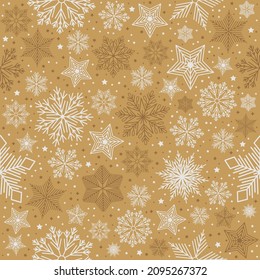 Christmas seamless pattern with geometric motifs. Snowflakes with different ornaments.