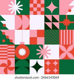 Christmas seamless pattern of geometric shapes and New Year's elements