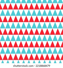 Christmas seamless pattern. Geometric textile print with blue, red and white triangles. New year abstract texture. Holiday festive background. Vector illustration.