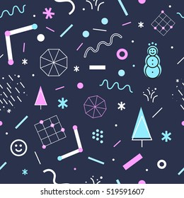 Christmas seamless pattern with geometrical forms and shapes. Party style graphic design.