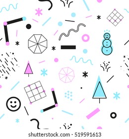 Christmas seamless pattern with geometrical forms and shapes. Party style graphic design.
