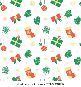 Christmas seamless pattern with gift box. Vector illustration of New Year elements. Packaging paper and textile design.