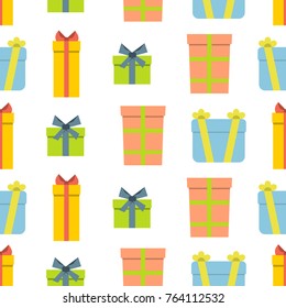 Christmas seamless pattern with gift box on white background. Vector illustration