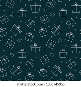 Christmas seamless pattern with gift boxes. Hand drawn vector illustration.