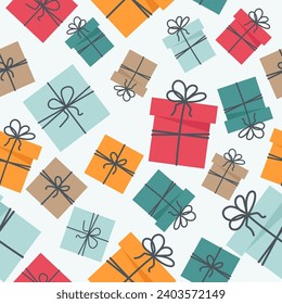 Christmas seamless pattern with gift boxes in flat style