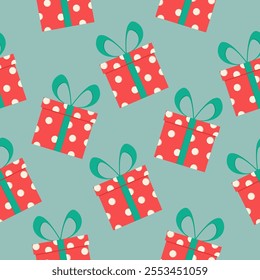 Christmas seamless pattern with gift boxes. Xmas design for wrapping paper, textile, notebook, greeting card, web banner.