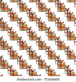 Christmas seamless pattern with gift boxes with presents. Beautiful vector background for decoration xmas designs. Cute minimalistic art elements on white backdrop.